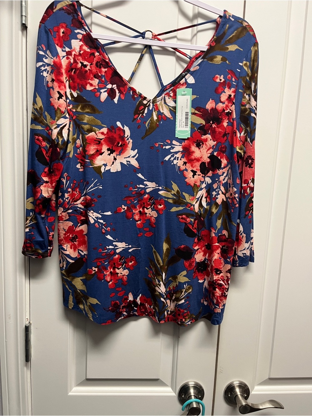 Papermoon Blue Floral V-Neck Crisscross Back Blouse